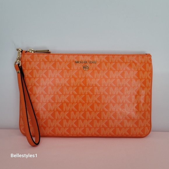 MICHAEL KORS Signature Logo Jet Set Large Top Zip Pouch/Wristlet- Apricot ⭐ - Picture 6 of 16